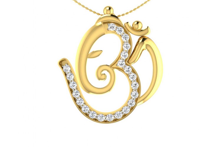 Propitious Om Ganpati Pendant in gold with diamonds